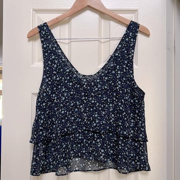 Garage Blue Floral Chiffon Tank Crop Top Women’s Size M - Picture 4 of 4